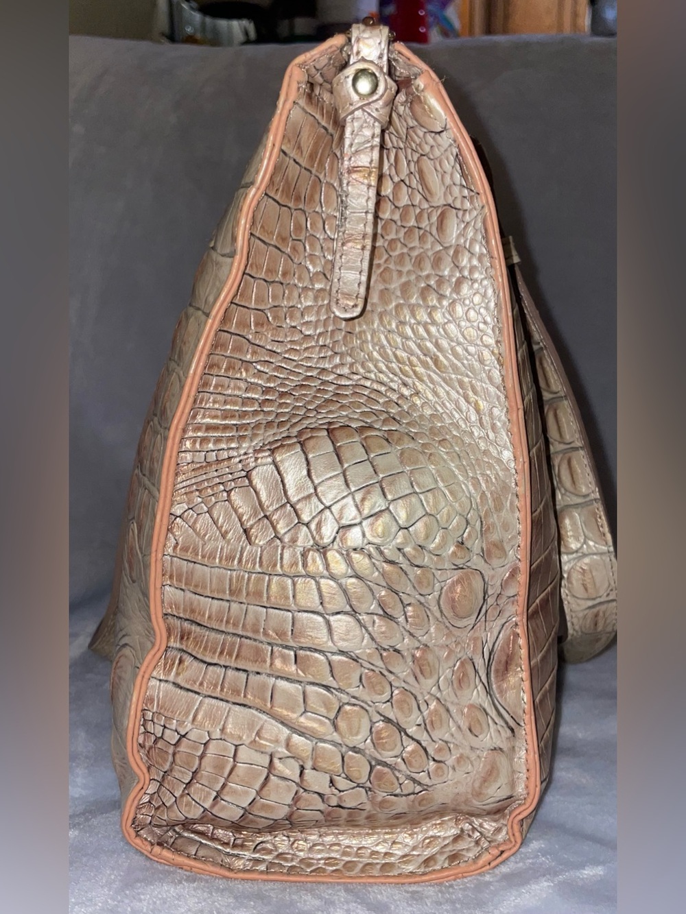 Brahmin Taupe Croc-Embossed Leather Shoulder Bag - Picture 4 of 14